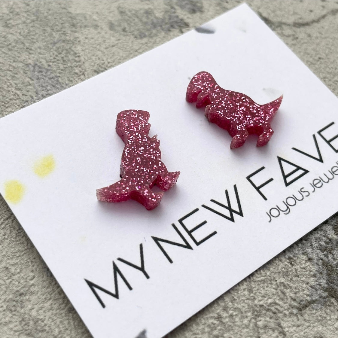 Pink Glitter T-Rex stud earrings