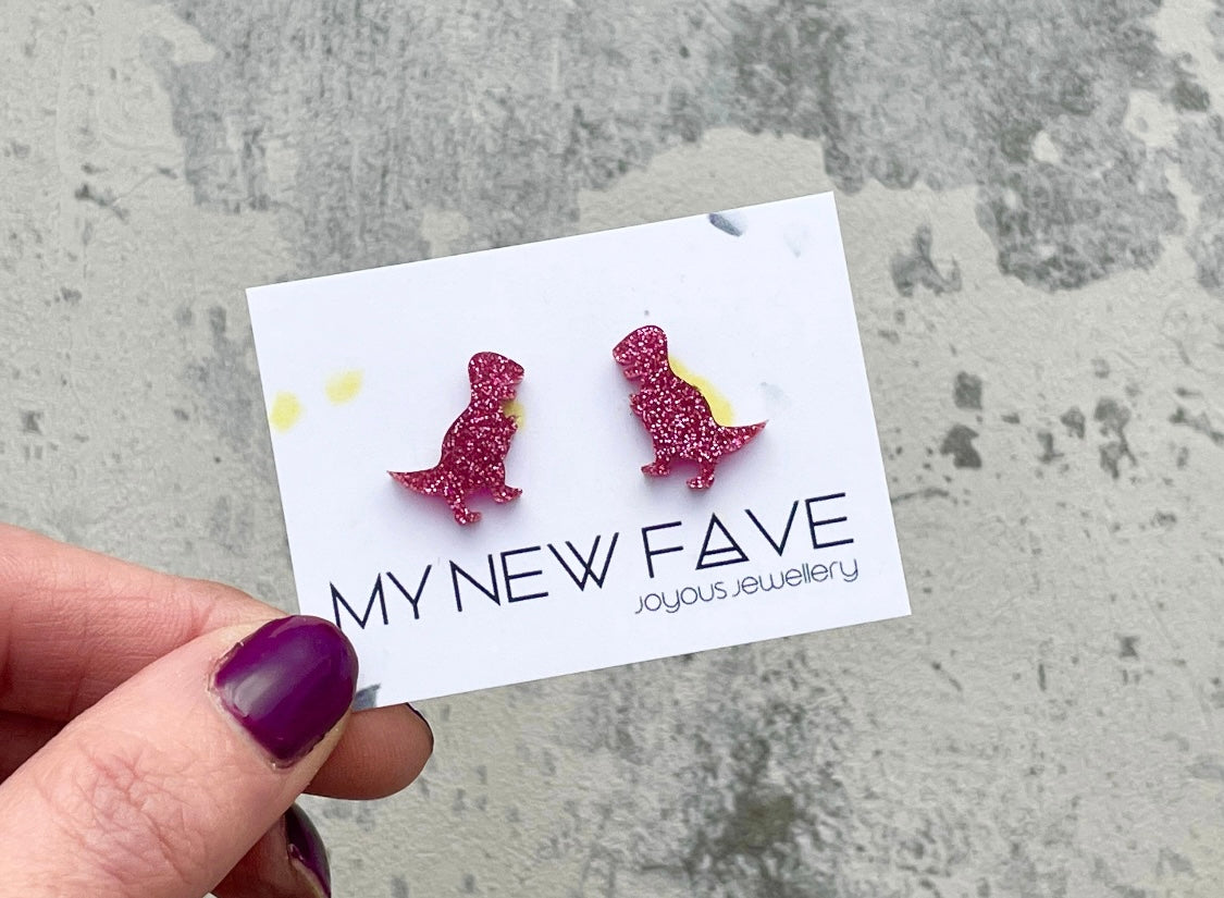 Glitter T-Rex stud earrings