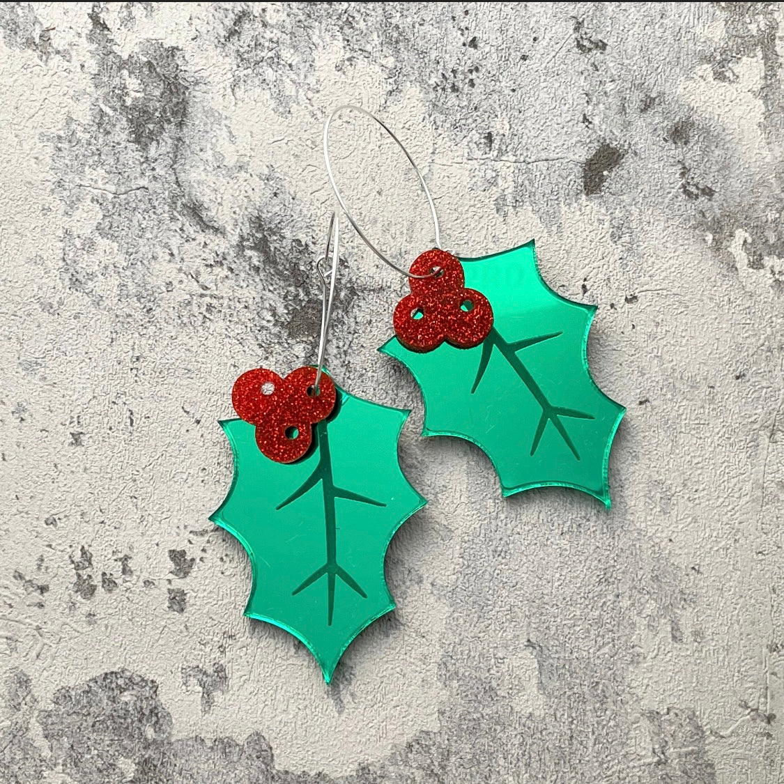 Christmas Holly Hoop earrings