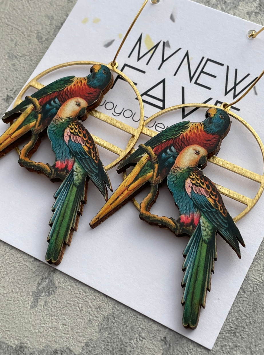 Wooden Parrot Earrings