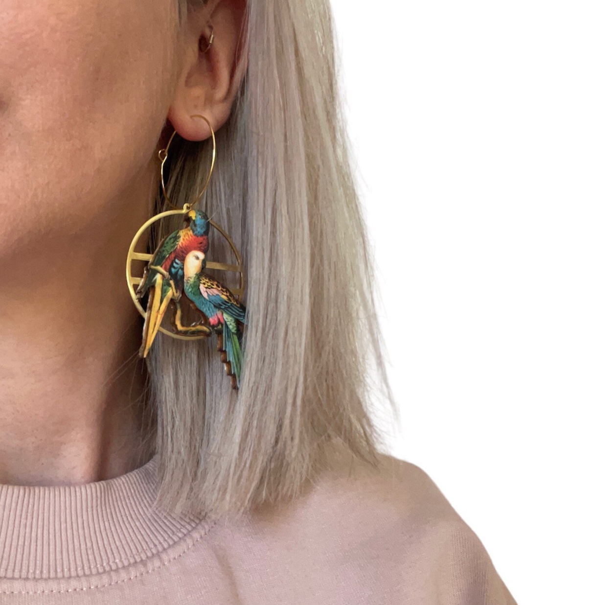 Wooden Parrot Earrings