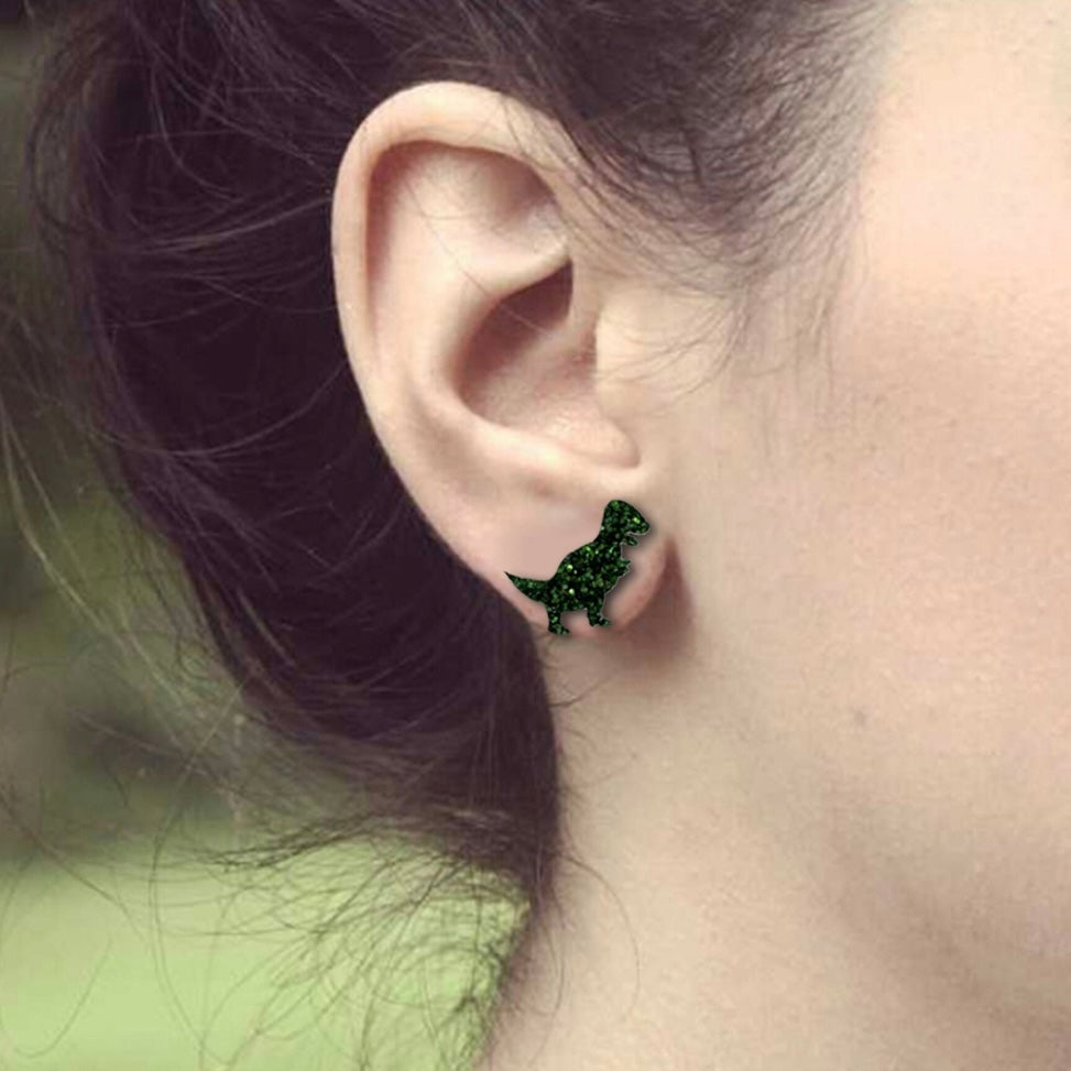 Glitter T-Rex stud earrings