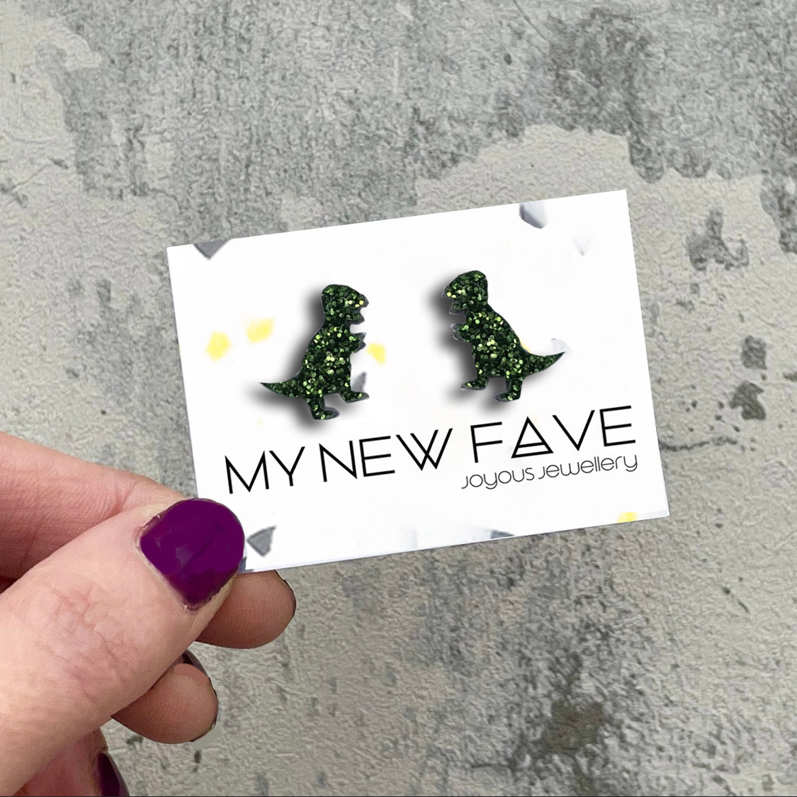 Glitter T-Rex stud earrings