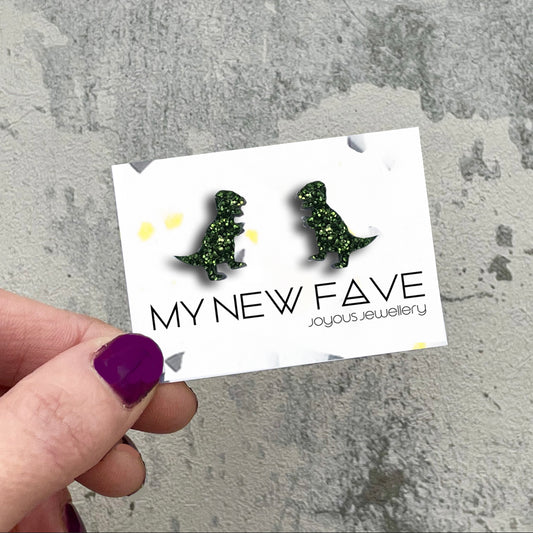 Glitter T-Rex stud earrings