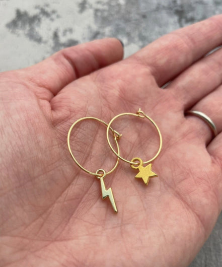 Lightning bolt & star hoops