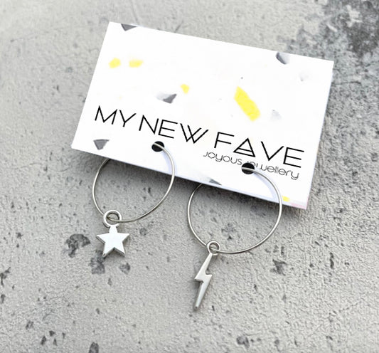 Lightning bolt & star hoops