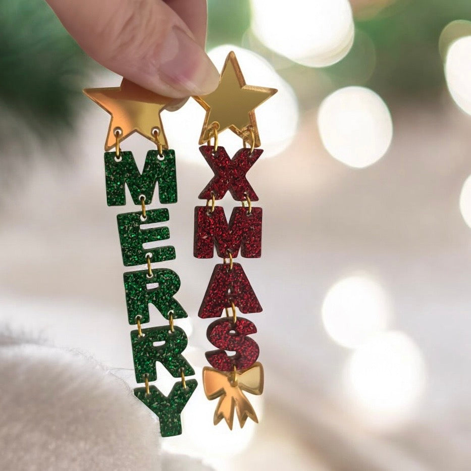 Merry Xmas dangle earrings