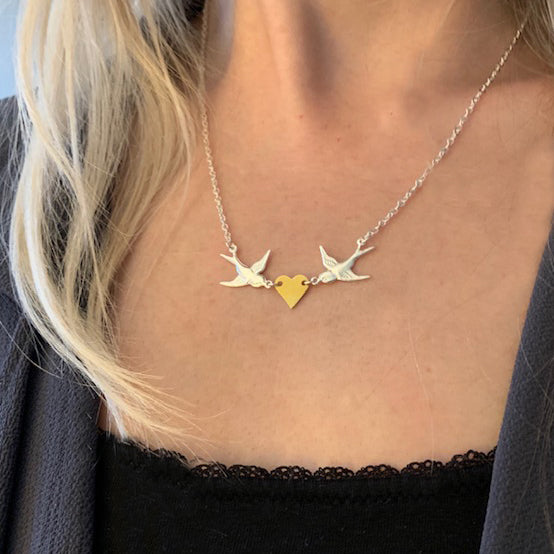 Swallow love heart Necklace