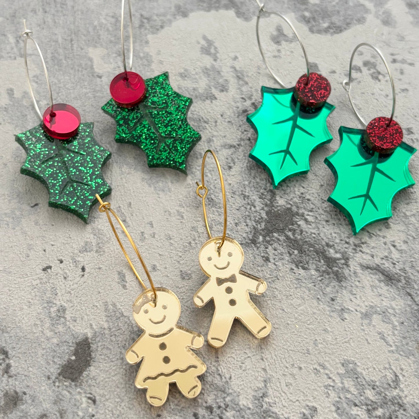 Small Christmas Holly Earrings