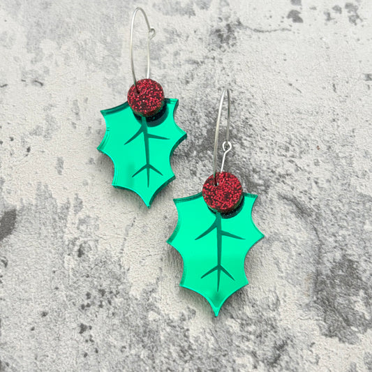 Small Christmas Holly Earrings