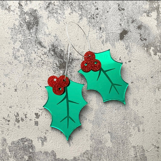 Christmas Holly Hoop earrings