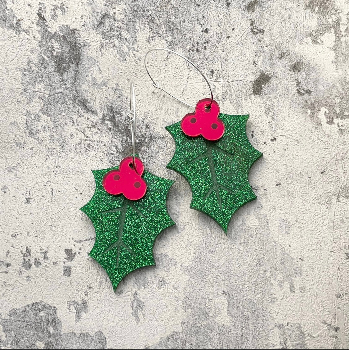 Christmas Holly Hoop earrings