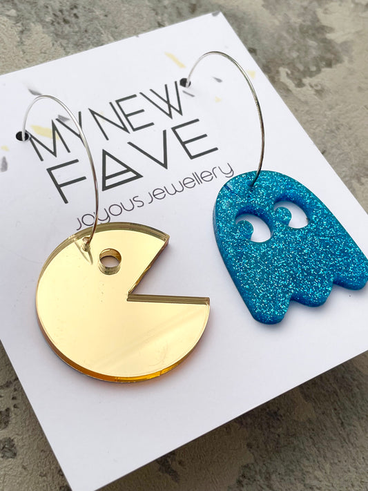 Retro Arcade game hoop earrings