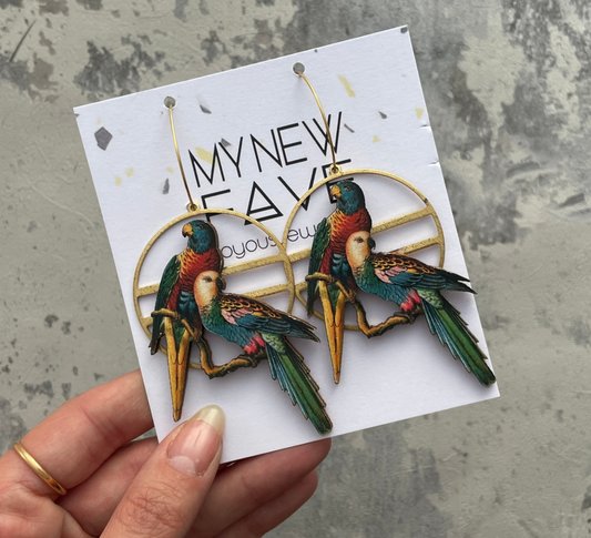 Wooden Parrot Earrings