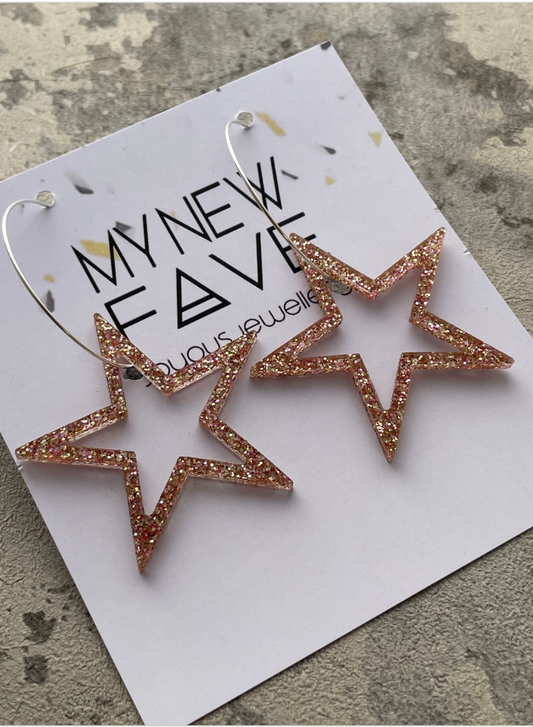 Glitter Outline Star hoops