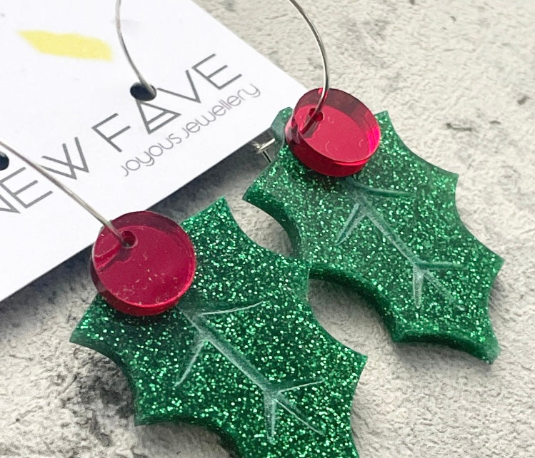 Small Christmas Holly Earrings