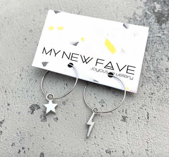Lightning bolt & star hoops
