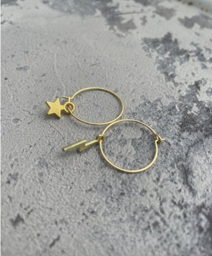 Lightning bolt & star hoops