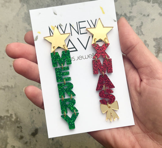 Merry Xmas dangle earrings