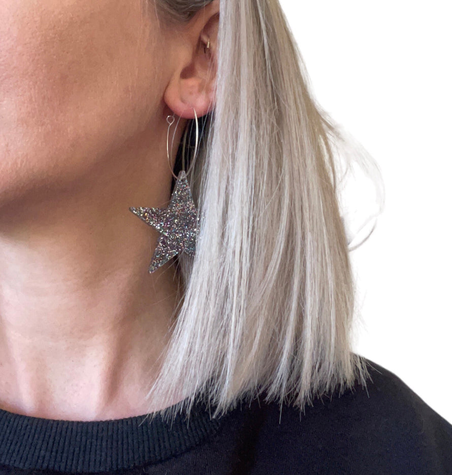 Large Glitter Star hoops