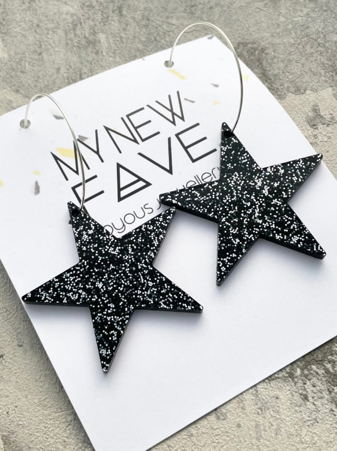 Large Glitter Star hoops