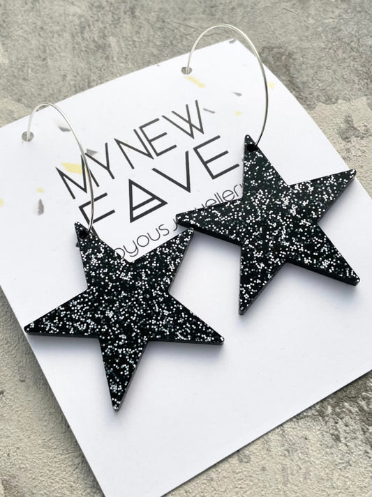 Large Glitter Star hoops
