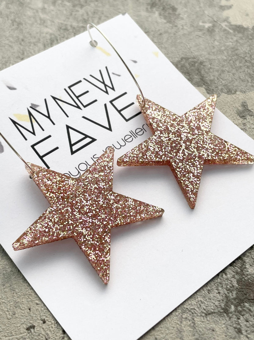 Large Glitter Star hoops