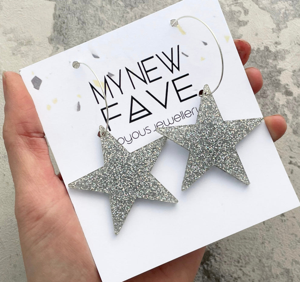 Large Glitter Star hoops